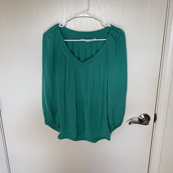 Diane Von Furstenberg Green Silk Chiffon Cahil Pintuck Blouse Career Fairy Large - Picture 1 of 11